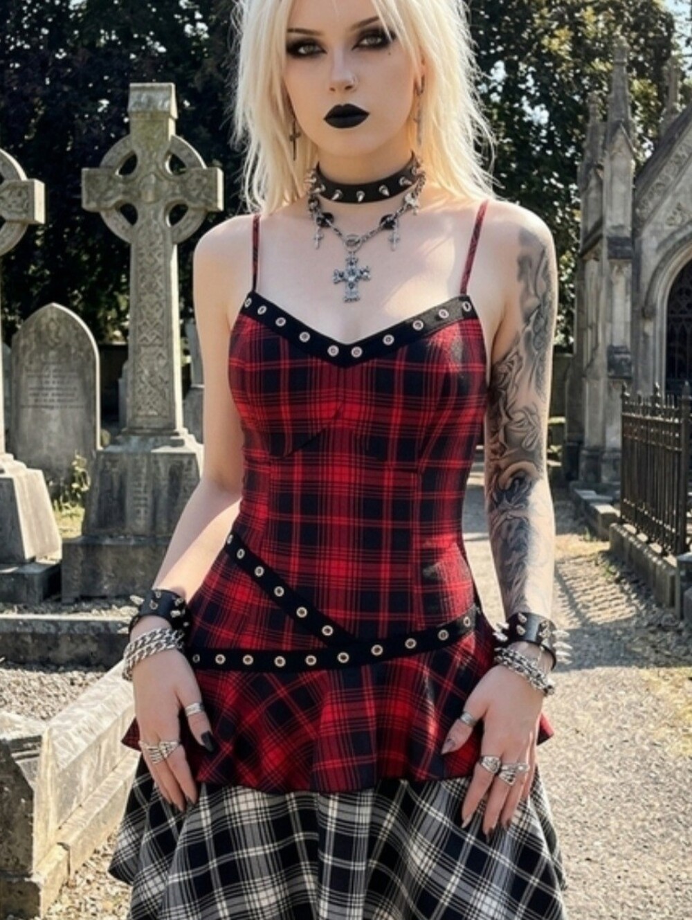 Dolls Kill Dark In Love Plaid Mini Dress. Size L - Picture 12 of 13